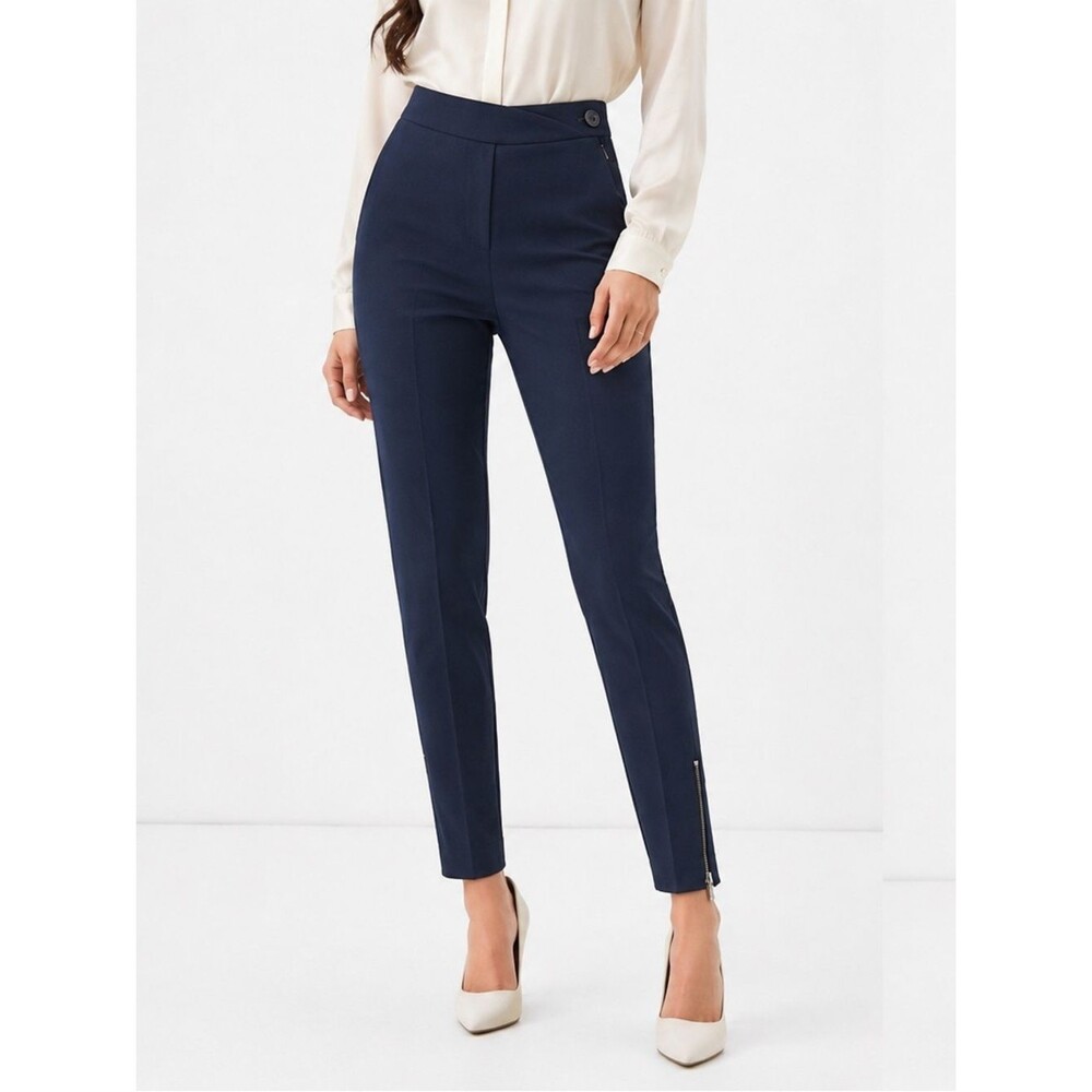 Banana Republic Womenโs Navy Slim-Fit Leggings Pants with Ankle Zippers Sz S